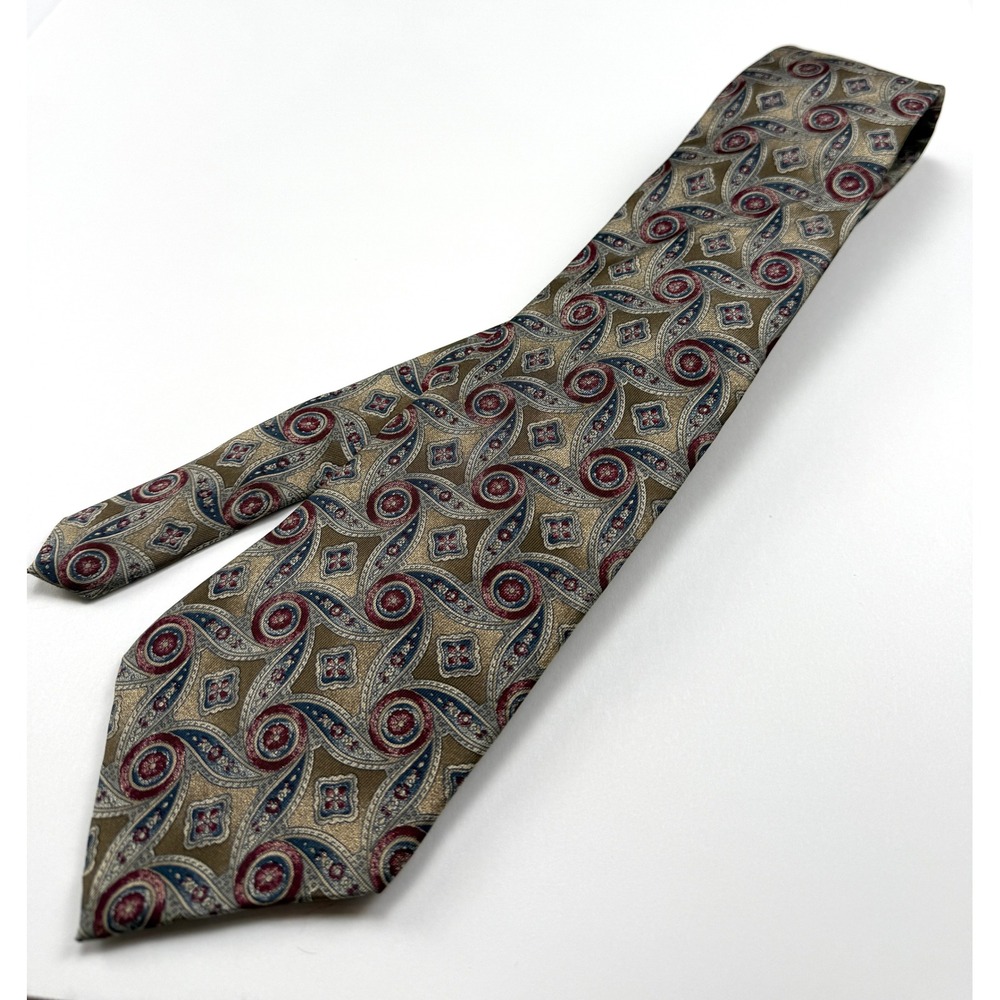 ZYLOS GEORGE MACHADO 100% Italian Silk Gold/Blue/Red Tie 4"W 59.5" Long #1626